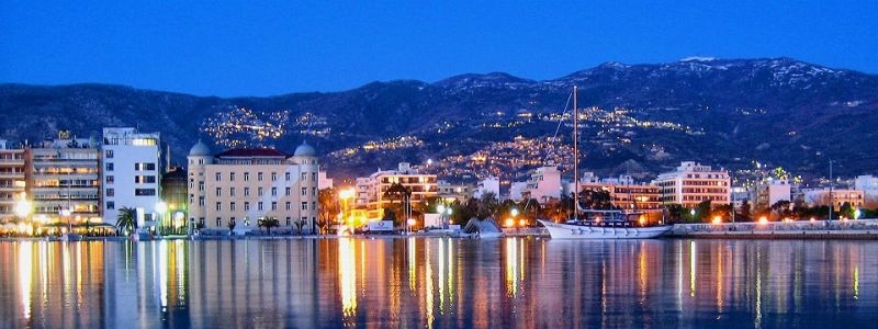 Volos City seafront at night